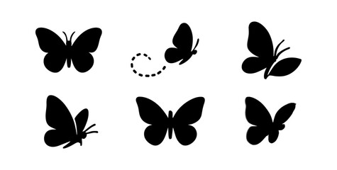 Wall Mural - butterfly silhouette icon set. elegant, nature-themed insects in silhouette style