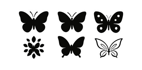 Wall Mural - butterfly silhouette icon set. nature, insect symbols in elegant silhouette style