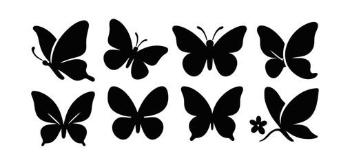 Wall Mural - butterfly silhouette icon set. nature, fauna, insect symbols in silhouette style
