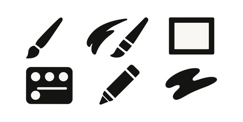 Wall Mural - art tools silhouette icon set. brushes, canvas, palette silhouette style icons