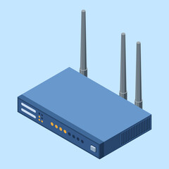 Wall Mural - isometric network wifi router with antennas. wireless network communication technology. wireless int