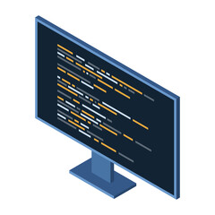 Wall Mural - isometric monitor. software programming coding concept. code on computer monitor. isometric technolo