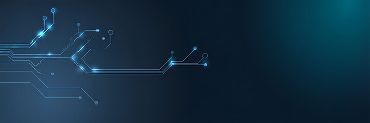 Abstract glowing blue circuit board lines and nodes on a dark background