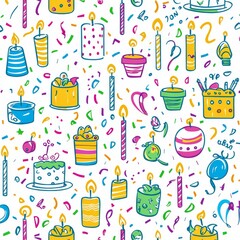 Wall Mural - A vibrant and playful seamless pattern for a birthday party.