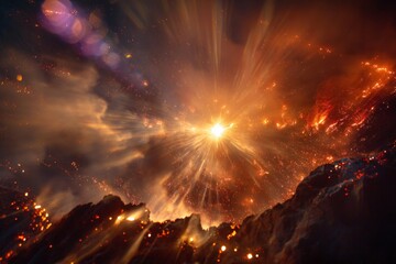 Wall Mural - Fiery Cosmic Explosion with Radiant Light and Dynamic Energy