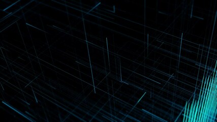 Wall Mural - abstract background with glowing particles and light lines. animation rotation of optical fiber wire