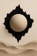 © Prime path 515 - Contemporary abstract 3D composition with beige sphere inside black torn paper circle and layered wavy shapes, modern minimal art design for creative backgrounds and elegant decor