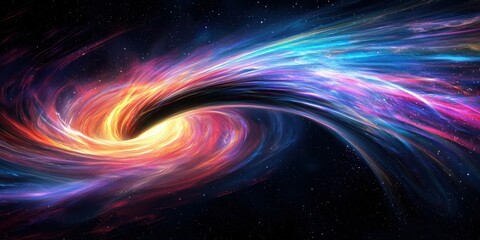 Wall Mural - a black hole emitting rainbow-colored energy tendrils, bending space-time.