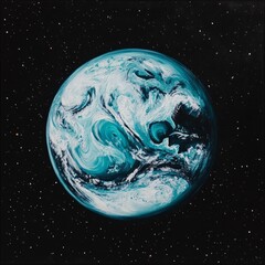 Wall Mural - Teal Earth Globe in Dark Space with Stars