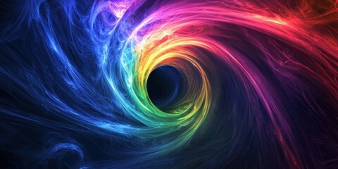 Wall Mural - a black hole emitting rainbow-colored energy tendrils, bending space-time.