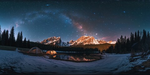Wall Mural - a breathtaking long-exposure shot capturing the movement of stars above a forest campsite