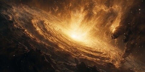 Wall Mural - A close-up of a massive interstellar explosion, surrounded by swirling cosmic dust