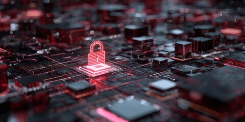 Wall Mural - abstract digital background with glowing padlock symbol representing cybersecurity and data protecti