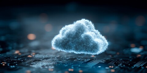 Wall Mural - futuristic cloud computing concept with digital circuit background, abstract 3d representation of da