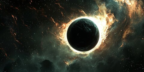 Wall Mural - A cosmic scene showing a planet being slowly pulled into a black hole