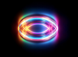 Wall Mural - a bright, colorful oval form radiates energy against a dark backdrop. swirling lights create a dynam