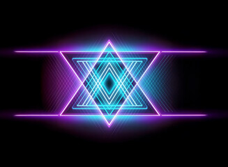Wall Mural - vibrant neon triangle artwork featuring glowing blue and purple lights against a dark backdrop. mode