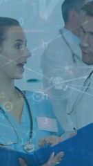 Wall Mural - animation of networks and data processing over doctors