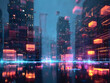 © Daniel - Futuristic digital cityscape with glowing data blocks and neon lights, representing advanced technology and connectivity.
