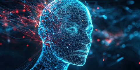 Wall Mural - a futuristic head with shifting holographic patterns, visualizing abstract intelligence.
