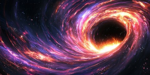 Wall Mural - a glowing black hole pulling in vibrant energy streams, warping its surroundings.