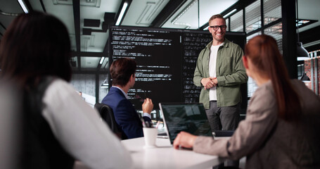 Wall Mural - technician leading software presentation at business meeting