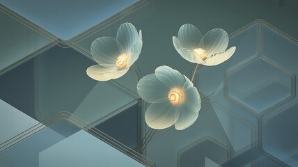 Canvas Print - ethereal floral forms with geometric background abstract luminous
