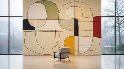 Canvas Print - abstract artwork modern armchair city view painting