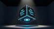 © Misi - Futuristic Cube Displaying No Right Turn Message in Neon Blue Lighting