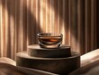 © Rindu - high definition picture of podium with abstract brown background for product presentation perfume cosmetic showcase display luxury elegant high detail 8k