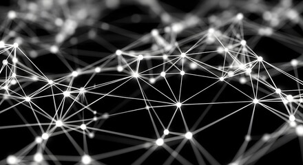 Wall Mural - A network of white dots connected by lines on a black background