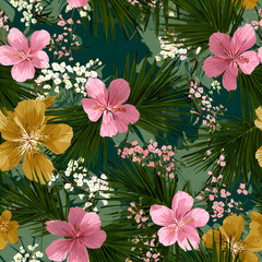 Wall Mural - tropical floral seamless pattern design, fabric print