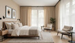© Pankaj Mahajan - Neutral tone bedroom with curtain backdrop