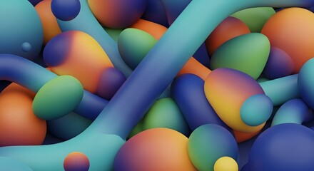 Wall Mural - abstract 3d render of colorful rounded shapes and tubes