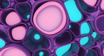 Wall Mural - abstract 3d render of interconnected cells in pink purple and teal