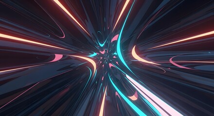 Wall Mural - abstract digital art with glowing light streaks in dark space