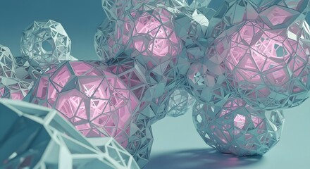 Wall Mural - abstract geometric clusters with pink light