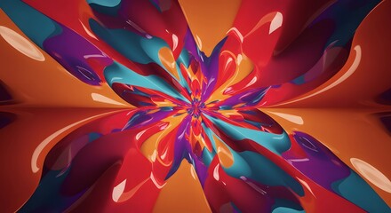 Wall Mural - abstract glossy liquidlike shapes in vibrant red blue purple and orange