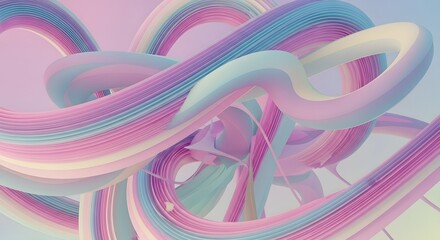 Wall Mural - abstract pastel ribbons swirl and interweave against a soft gradient background