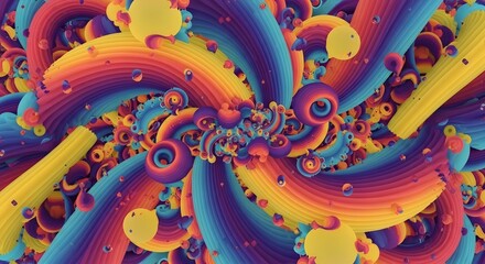 Wall Mural - abstract rainbow swirling shapes with yellow spheres