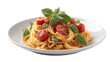 ©  PiXivio - Delicious spaghetti with tomato sauce and fresh basil leaves isolated on transparent background