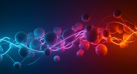 Wall Mural - abstract spheres connected by glowing neon lines on a gradient background