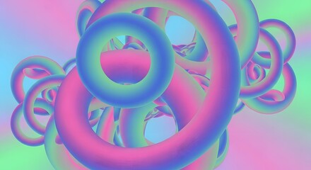 Wall Mural - abstract swirls of pink blue and green form a tangled cluster of smooth tubular shapes against a gra
