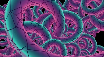 Wall Mural - abstract toroidal forms with a shimmering pink and turquoise gradient