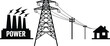 © Bokul Creatives - Electric power generation and transmission system illustration, energy distribution, high voltage tower, utility poles, power plant to home electricity network