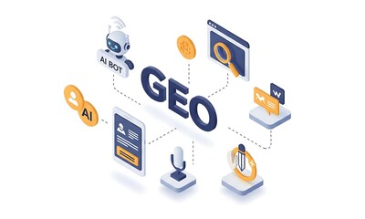 Wall Mural - isometric seo & ai illustration for modern digital marketing