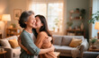 © Miriam Lizarraga - Happy smiling mother embracing her adult daughter at home