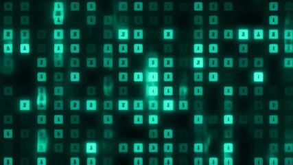Dynamic glowing green square pattern background for modern technology and data visualization
