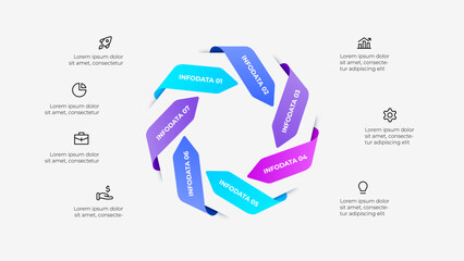 Wall Mural - cycle infographic diagram with 7 arrows connected to business icons. represents data visualization, 