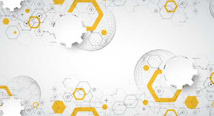 Wall Mural - science and technology background using hexagon and sphere shapes. vector.